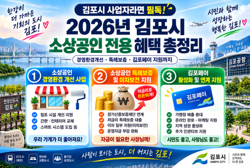 김포시 사업자라면 필독! 2026년 오직 김포 소상공인만 받을 수 있는 혜택 & 신청처 총정리
