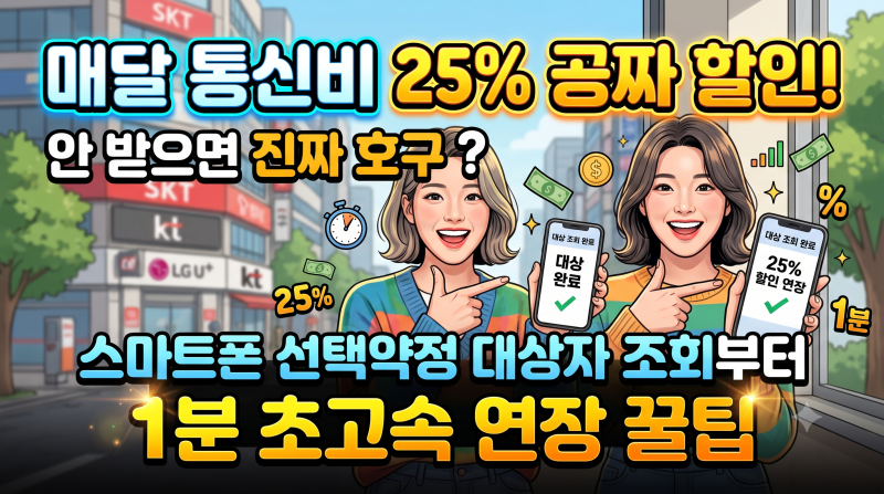 매달 통신비 25% 공짜 할인인데 안 받으면 진짜 호구? 스마트폰 선택약정 대상자 조회부터 1분....