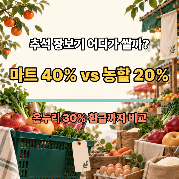 2026 추석 장보기 할인 : 농할상품권 20%·마트 최대 40%·온누리 30%, 어디가 가장 쌀까?