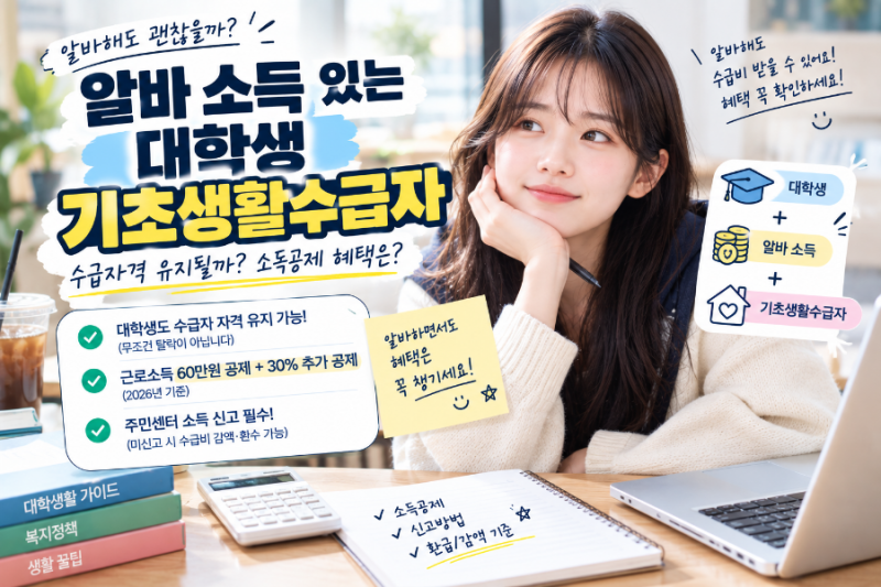 알바 소득 있는 대학생 기초생활수급자, 수급자격 유지될까? 2026 소득공제 기준 총정리