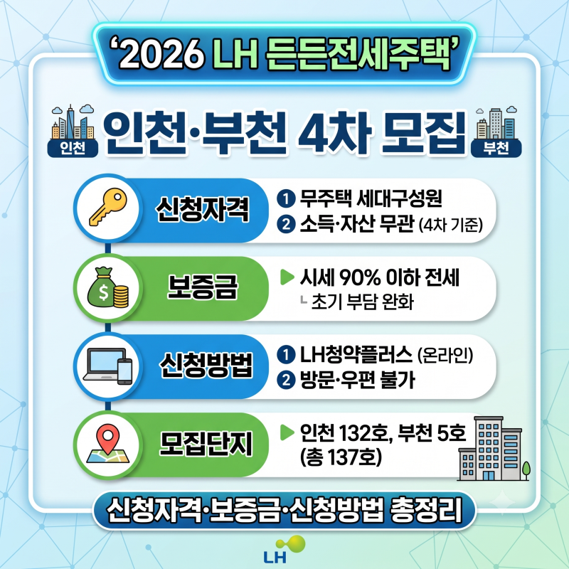 2026 LH 든든전세주택 4차 모집, 신청자격·보증금·신청방법 총정리