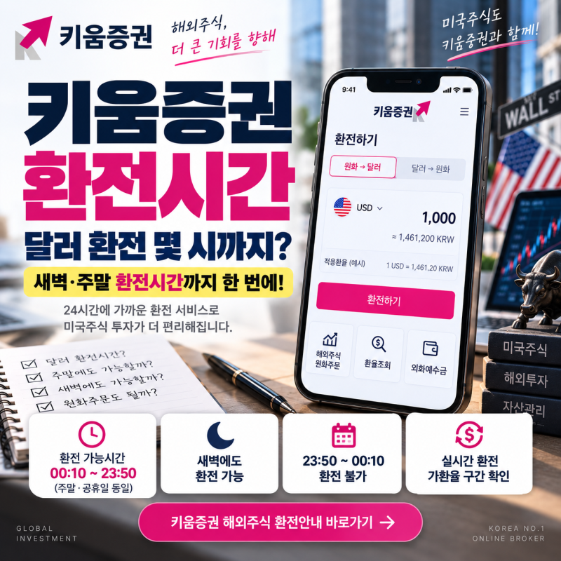 키움증권 환전시간｜달러 환전 몇 시까지? 새벽·주말 환전시간·공식 바로가기