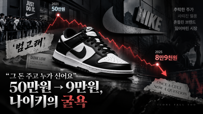 나이키 주가 왜 이렇게 떨어졌나? 50만원→9만원 ‘범고래’ 덩크 로우와 나이키 추락 이유