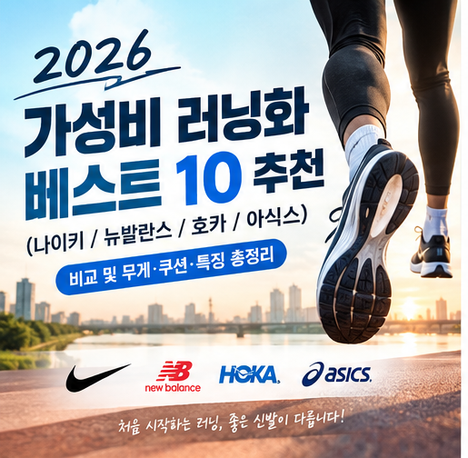 2026 가성비 러닝화 베스트 10 추천 (나이키, 뉴발란스, 호카, 아식스)
