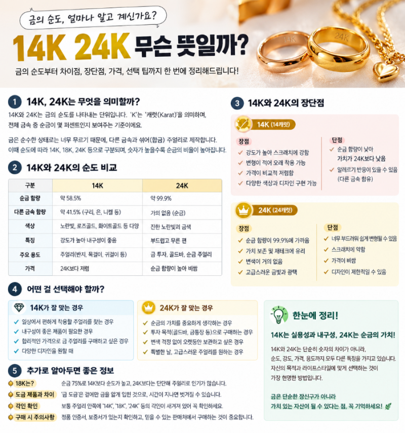 14K,18K,24K 무슨 뜻일까? 금 순도부터 가격 차이와 장단점까지 총정리