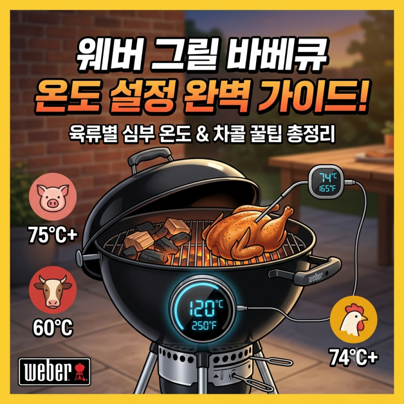 바베큐 육류별 심부 온도와 그릴 세팅 완벽 가이드 (웨버 57, 37, 고애니웨어)