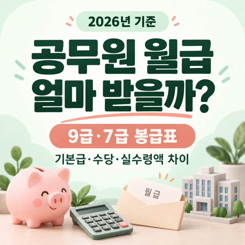 2026 공무원 월급｜9급·7급 봉급표와 수당, 실수령액 차이 정리