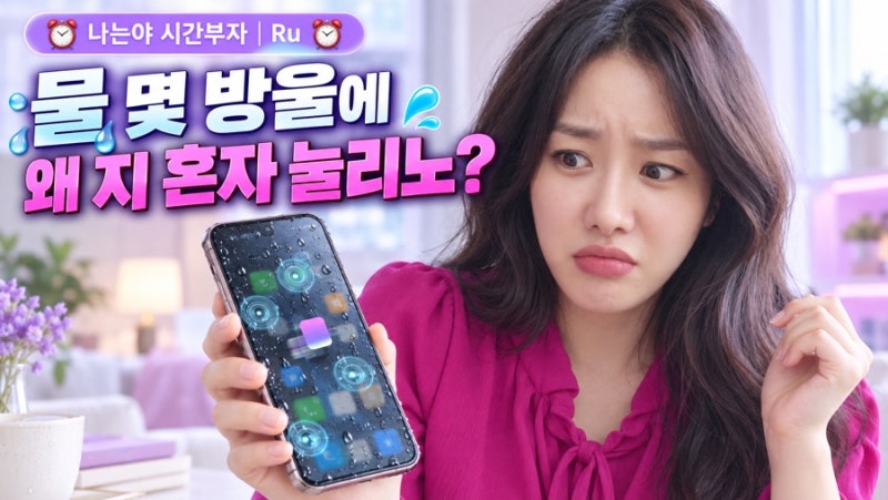 휴대폰에 물 묻었더니 지 혼자 눌리네? 내는 손도 안 댔는데