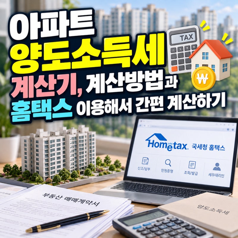아파트 양도소득세 계산기, 계산방법과 홈택스 이용해서 간편 계산하기