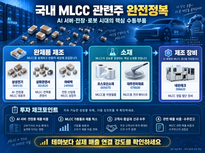 [주식]국내 MLCC 관련주 총정리｜삼성전기·삼화콘덴서·아바텍·코스모신소재·대주전자재료....