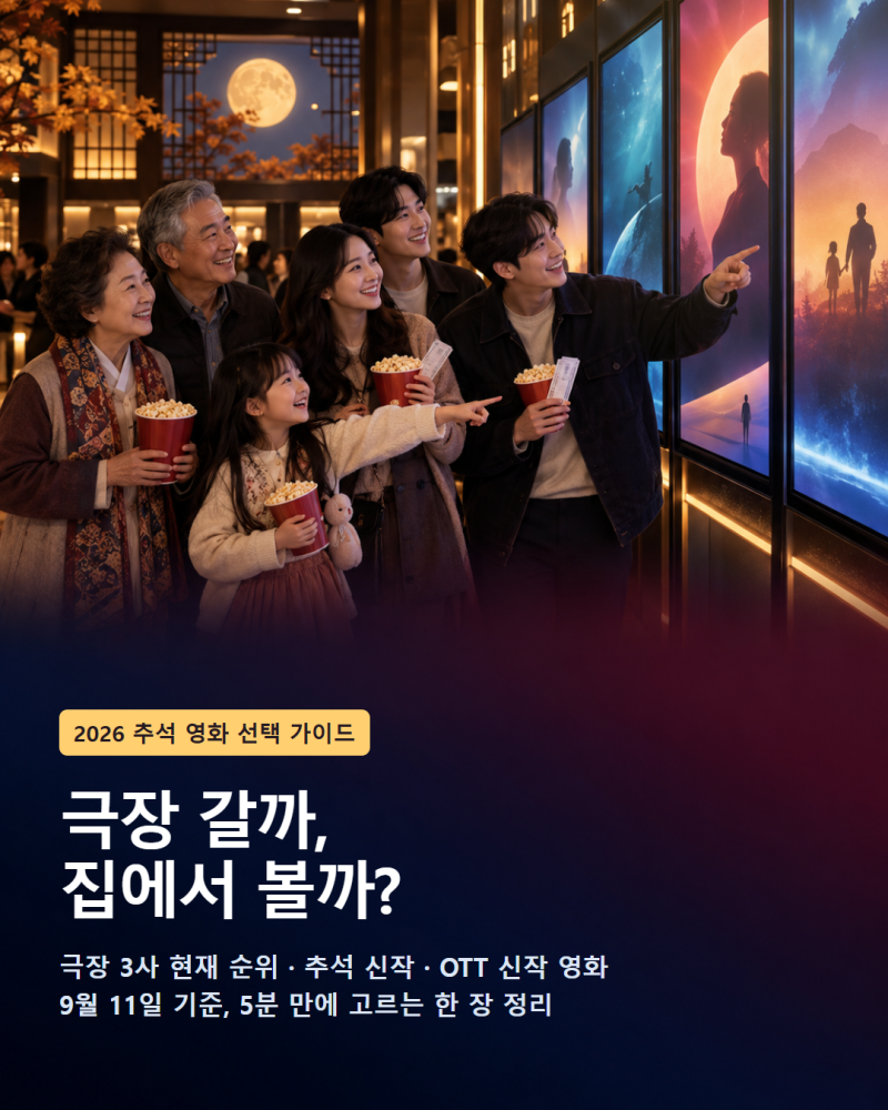 2026 추석 극장가 영화 뭐 볼까? CGV·롯데시네마·메가박스 순위와 OTT 신작 총정리