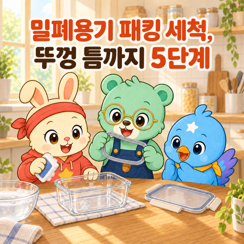 밀폐용기 패킹 세척, 뚜껑 틈까지 5단계