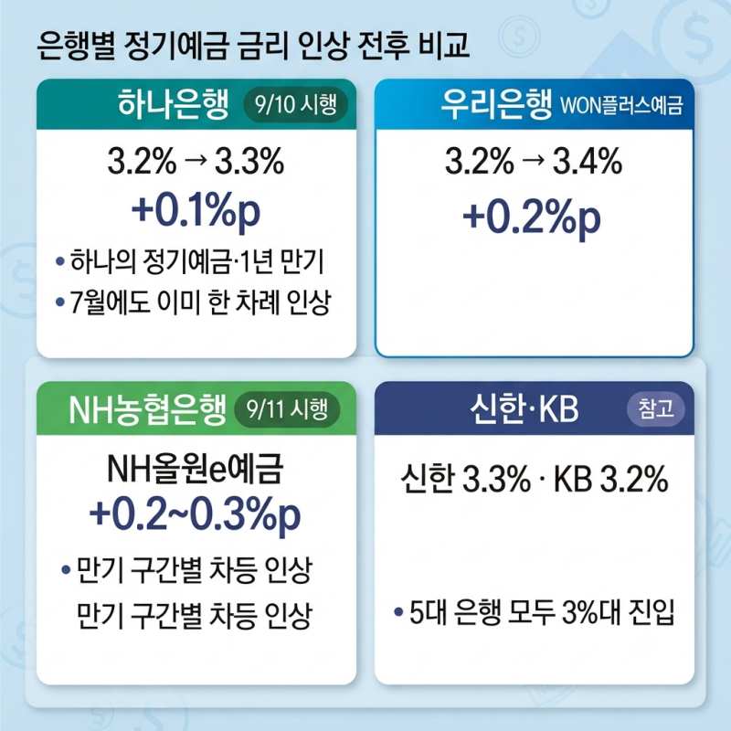 하나·우리·농협 예금금리 또 올랐다 — 8월 27일 기준금리 인상분, 은행별 실제 반영폭 확인