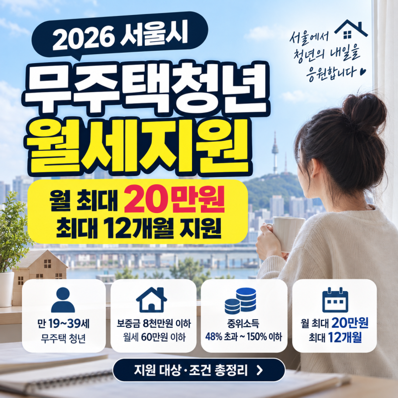 무주택청년 월세지원 조건｜서울시 월 20만원 대상·소득기준 정리