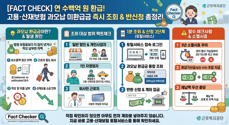 [팩트체크] 잠자는 4대보험 환급금! 고용·산재보험 과오납 지원금 1분 조회 및 토탈서비스 신....