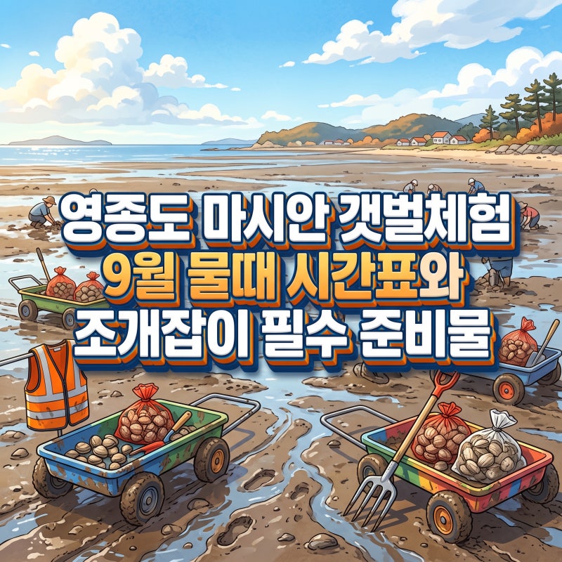 영종도 마시안 갯벌체험 9월 물때 시간표와 조개잡이 필수 준비물