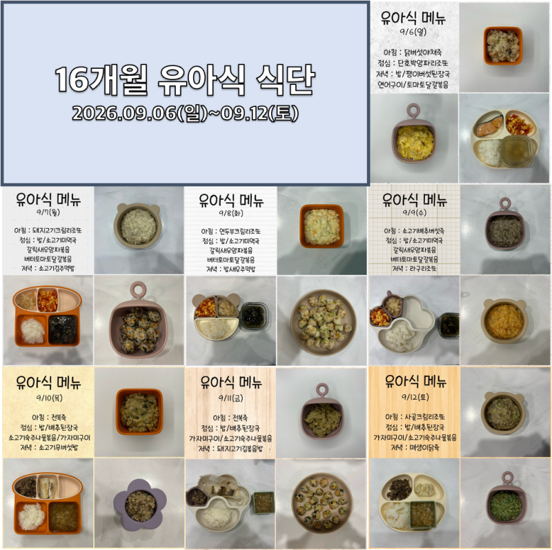 [유아식 기록 (25)-16개월 아기 유아식 메뉴] 16개월 둘째주 식단표 및 레시피