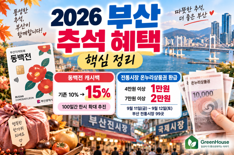 [2026 부산] 추석 민생지원금 따로 있나? 동백전 15% 캐시백·추석 혜택 총정리