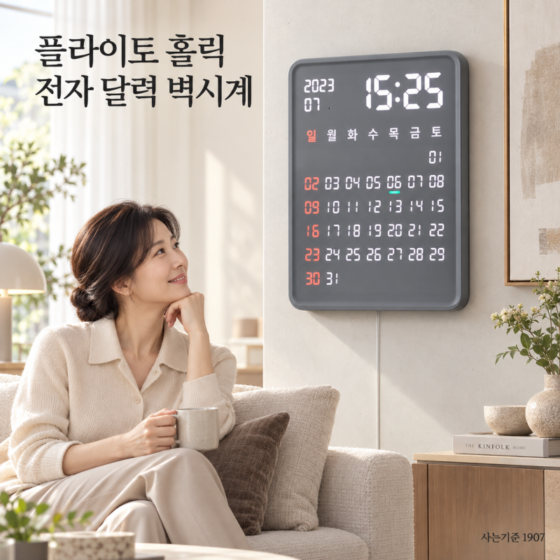[23만원] 날짜와 한달 일정을 한눈에 플라이토 와이파이 LED 벽시계 디지털 전자 달력 인테리....