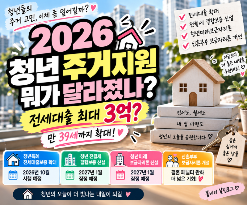 2026 청년 주거지원 확대｜신혼부부 전세대출·전월세보증·청년미래보금자리론 총정리