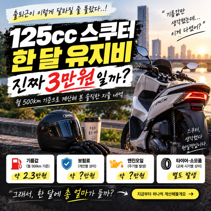 125cc 스쿠터 한달 유지비 얼마일까? 월 500km 타보니 3만원은 아니었습니다