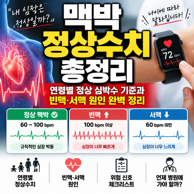 맥박 정상수치 연령별 정상 심박수 기준과 빈맥 서맥 원인 총정리