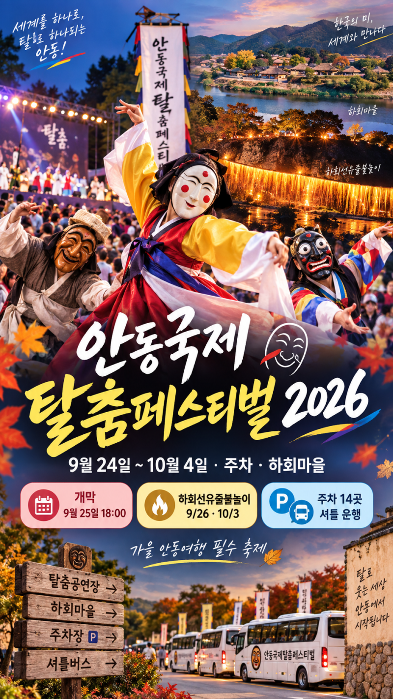안동국제탈춤페스티벌 2026 총정리｜9월 24일~10월 4일·주차·하회마을