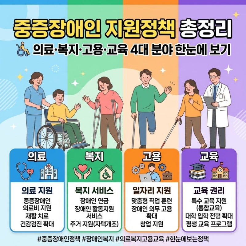 중증장애인 지원정책 총정리 의료·복지·고용·교육 4대 분야 한눈에 보기