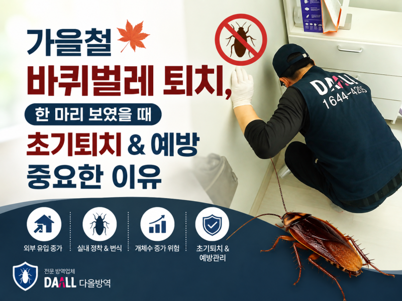 가을철 부산 바퀴벌레 퇴치, 한 마리 보였을 때 초기퇴치가 중요한 이유