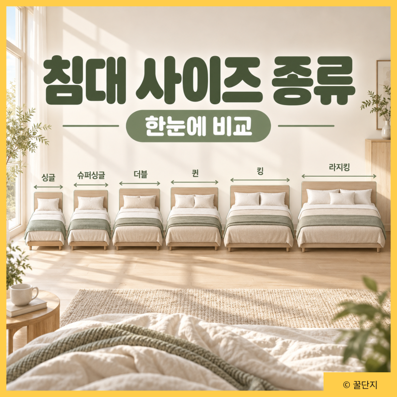 침대 사이즈 종류, 싱글부터 라지킹 크기 사이즈 표