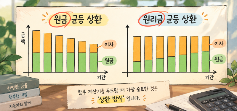 자동차 할부 금리 계산, 원금균등상환 vs 원리금균등상환 차이