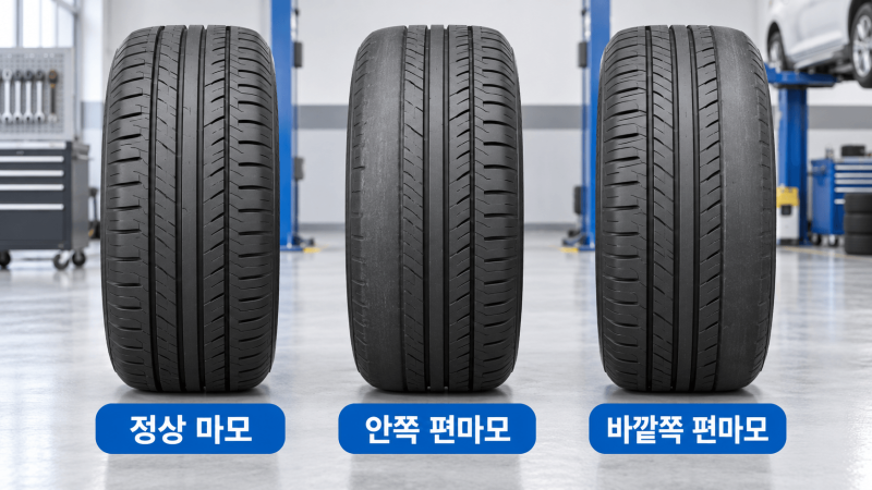 자동차 타이어 한쪽만 닳는 이유 6가지｜편마모 증상·교체 전 점검법