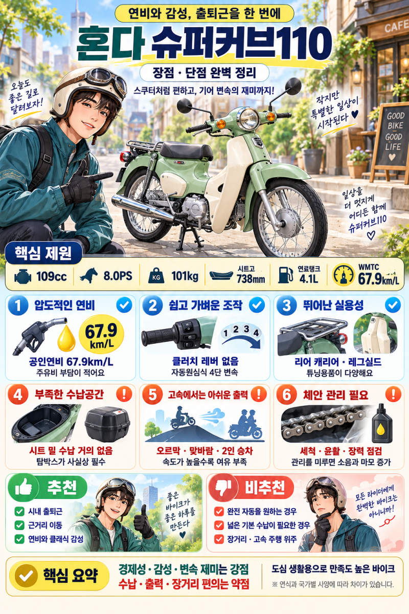 혼다 슈퍼커브110 장단점 총정리｜연비·유지비·출퇴근용으로 괜찮을까?