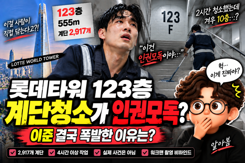 롯데타워 123층 계단청소 인권모독? 이준 결국 폭발한 이유는