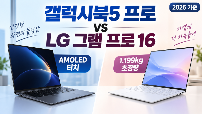 갤럭시북5 프로 vs LG 그램 프로 16 16Z90TS 비교, 휴대성·화면·배터리 뭐가 좋을까?