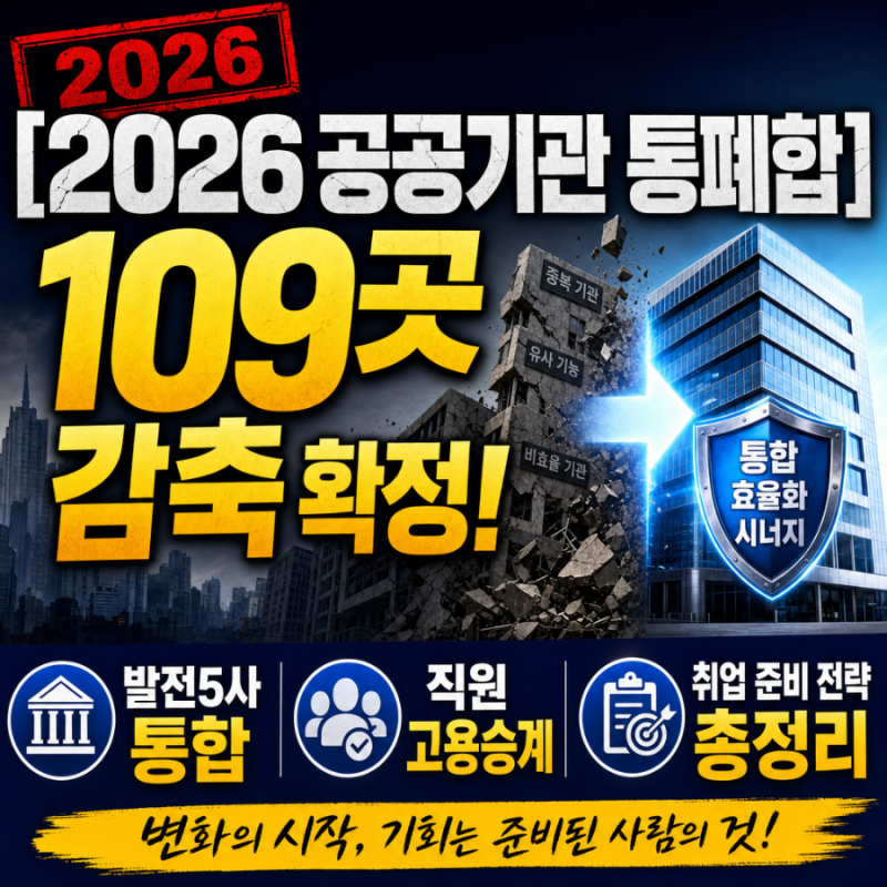 [2026 공공기관 통폐합] 109곳 감축 확정! 발전5사 통합 및 직원 고용승계, 취업 준비 전략 총정....