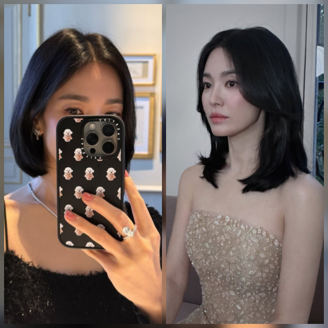 송혜교, 턱선 중단발 변신 어깨선에서 턱선까지, 사진 각도가 만든 헤어 변화