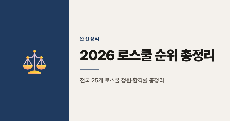 2026 로스쿨 순위 총정리｜전국 25개교 정원·합격률 비교