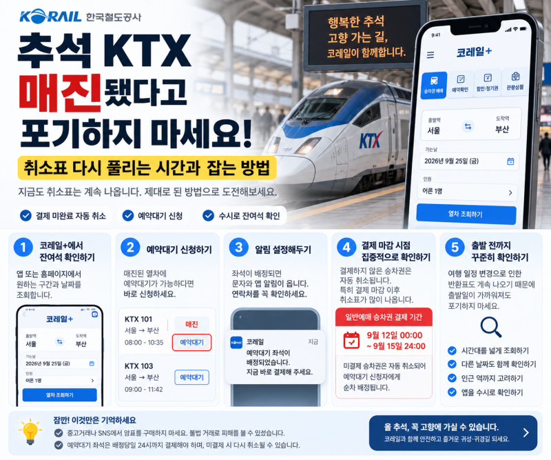 추석 KTX 매진됐다고 포기하지 마세요, 취소표 다시 풀리는 시간과 잡는 방법