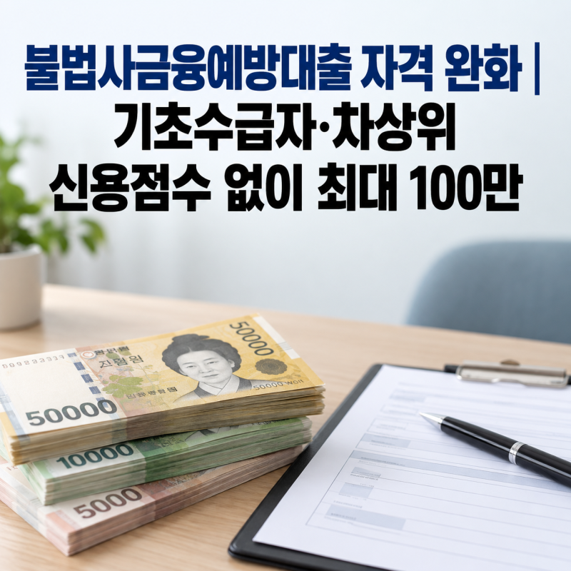 불법사금융예방대출 자격 완화｜기초수급자·차상위 신용점수 없이 최대 100만원