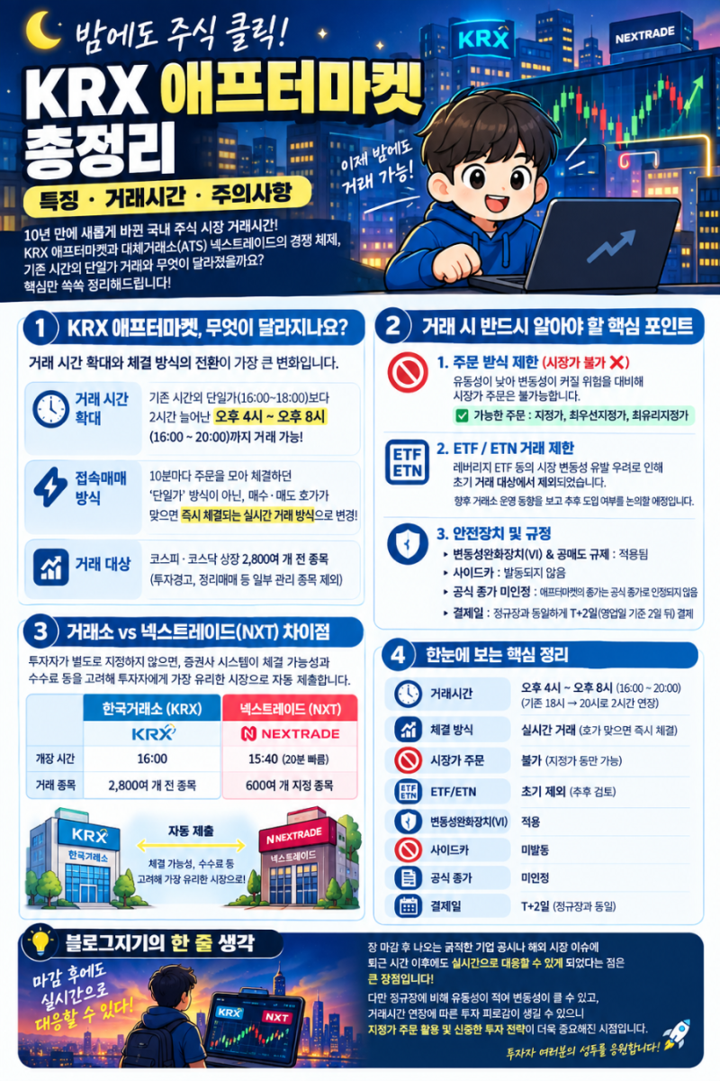 10년 만에 밤에도 주식 클릭! KRX 애프터마켓 총정리 (ETF거래 제한)