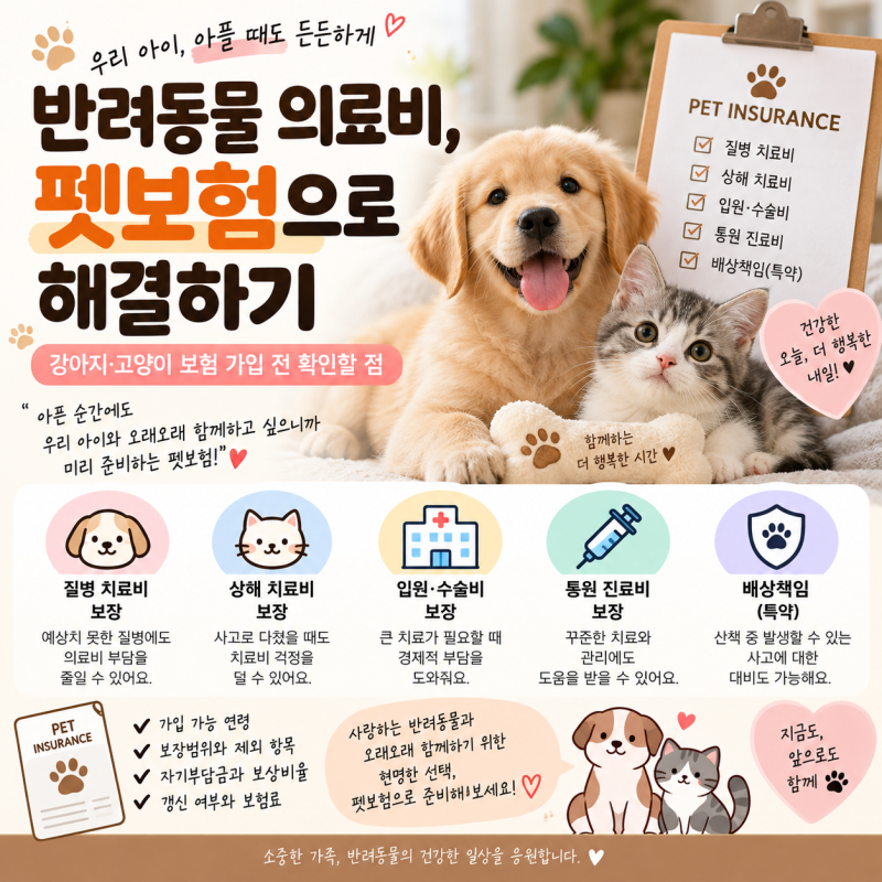 반려동물 의료비, 펫보험으로 해결하기｜강아지·고양이 보험 가입 전 확인할 점