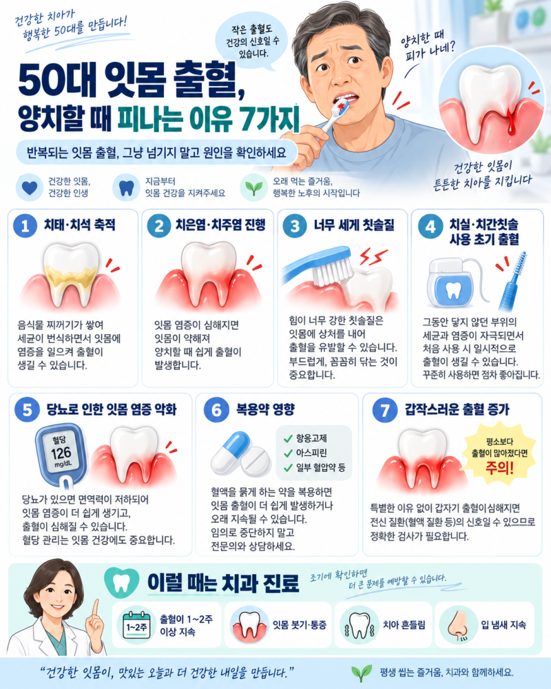 50대 잇몸 출혈, 양치할 때 피나는 이유 7가지