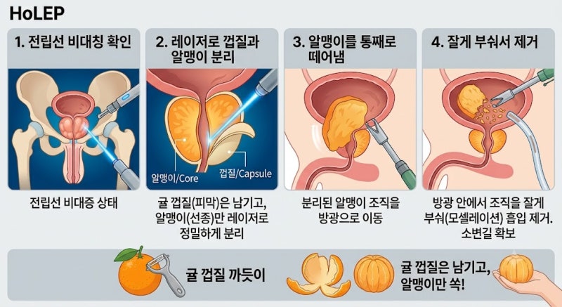 전립선비대증 홀렙 수술 방법 원리 3단계 쉽게 정리 (비용, 회복기간, 재발률 차이)