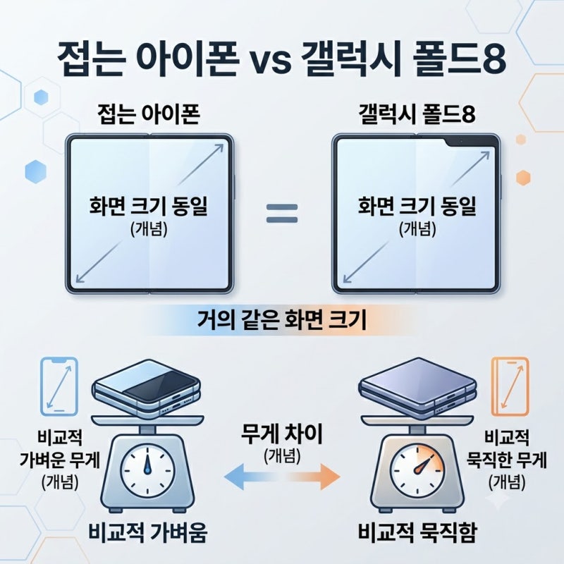 접는 아이폰과 갤럭시 폴드8, 화면은 거의 같고 갈리는 건 무게입니다