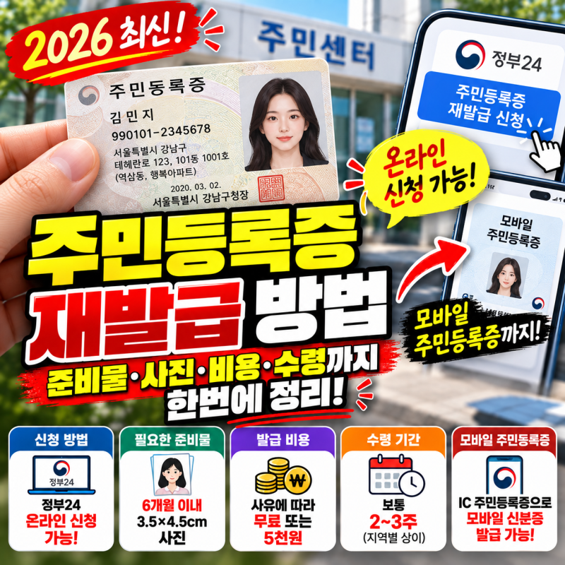 주민등록증 재발급 방법｜온라인 신청·사진·준비물·비용·수령까지