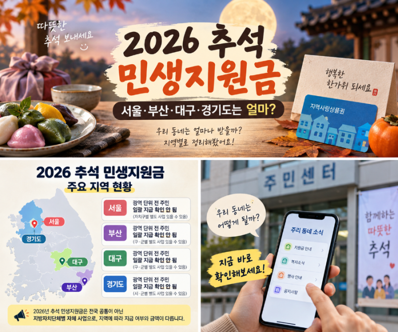 2026 추석 민생지원금 지역별 정리 대구·서울·부산·경기도는 얼마 받을까?