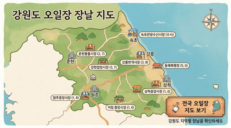 "우리동네 장날이 언제지?" 강원도 오일장 시장 장날 5일장