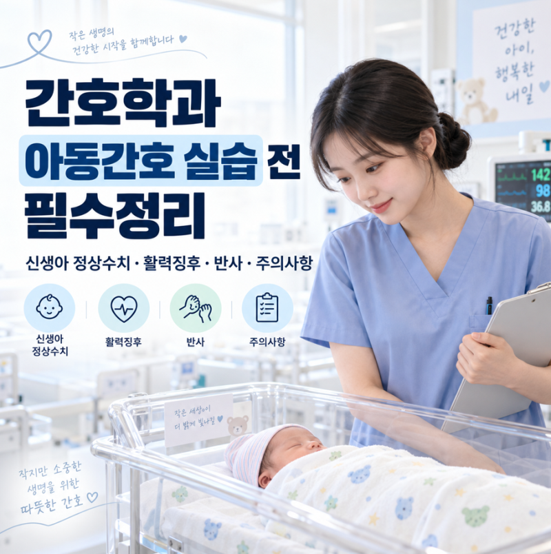 간호학과 아동간호 실습 전 필수정리｜신생아 정상수치·활력징후·반사·주의사항