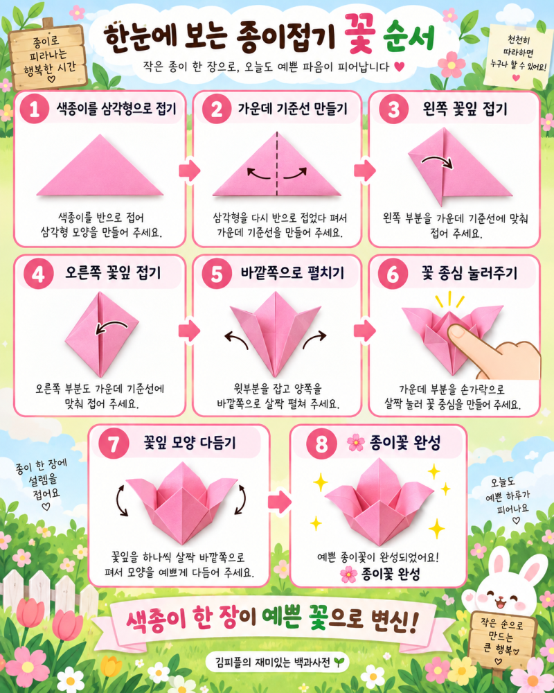 종이접기 꽃 만드는 법｜색종이 한 장으로 쉬운 꽃 접기